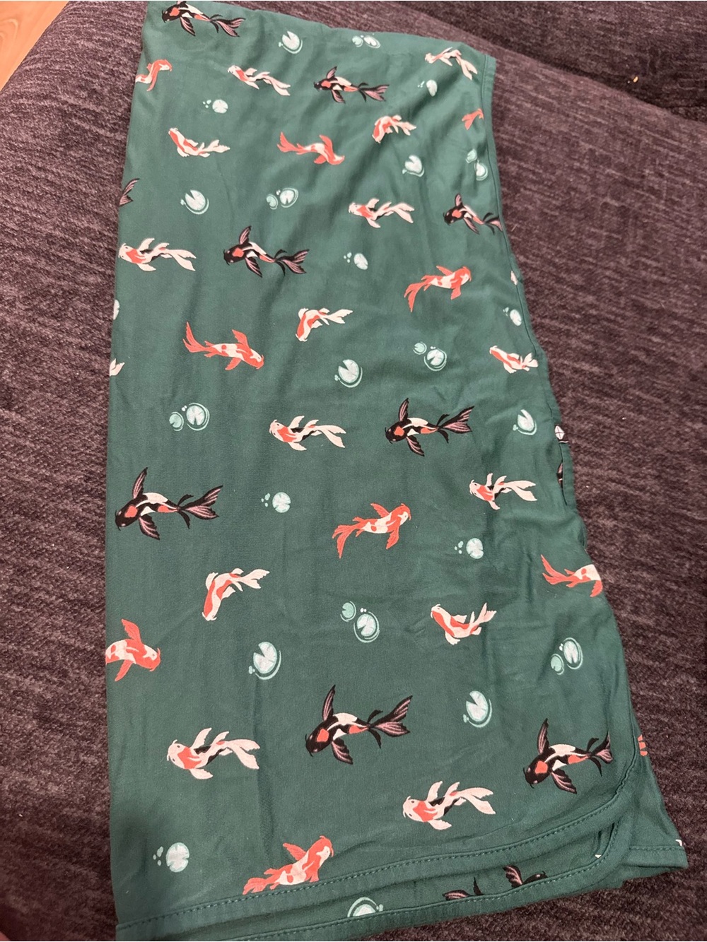 Kyte BABY Swaddle Green Koi Fish Print Baby Blanket with Coral & Black Accents